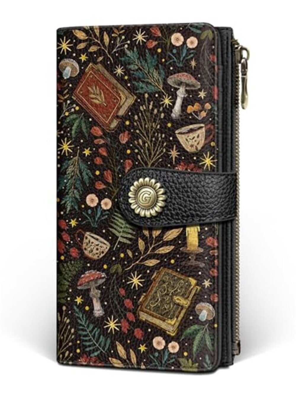 New Book Mushroom Womens Wallet RFID, Goth Credit Card Holder Bifold